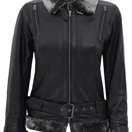 Western Fashion Black Leather Fur J..