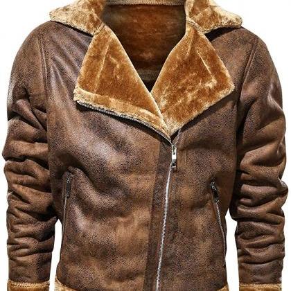Brown Fur Jacket for Men Leather Bo..