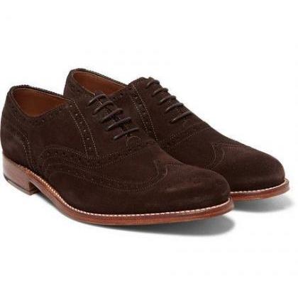 Stylish Brown Suede Lace Up Wingtip..