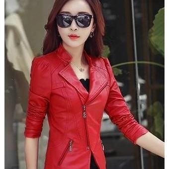 Stylish Streetwear Leather Skirt Red Jacket Women