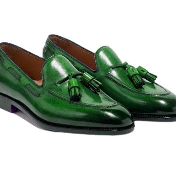 Stylish Handmade Leather Green Tassel Loafers Slip on Shoes