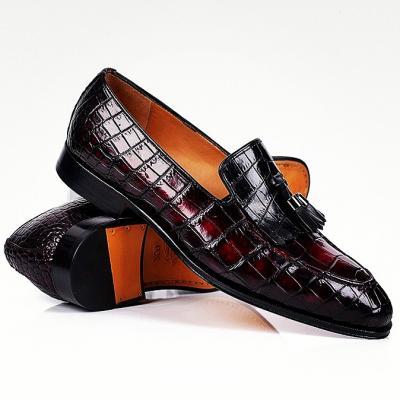 Burgundy Alligator Texture Patent Leather Tassel Loafer Slip on Fashion Shoes