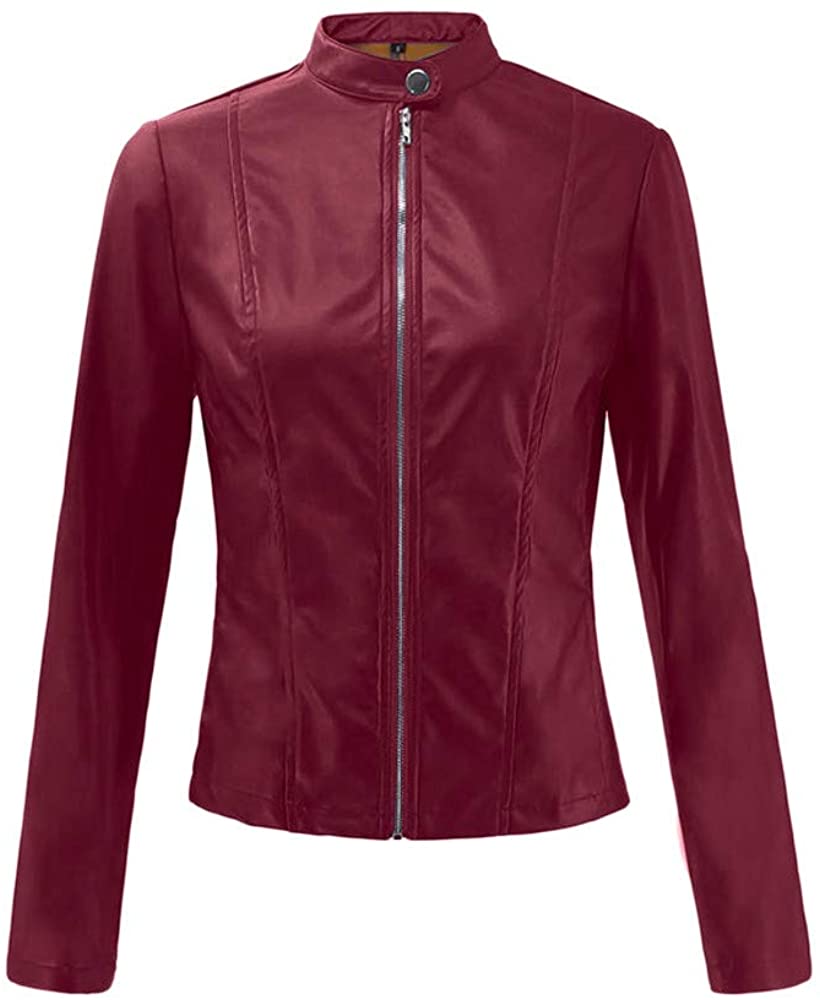 Stylish Slim Fit Burgundy Red Leather Jacket for Women