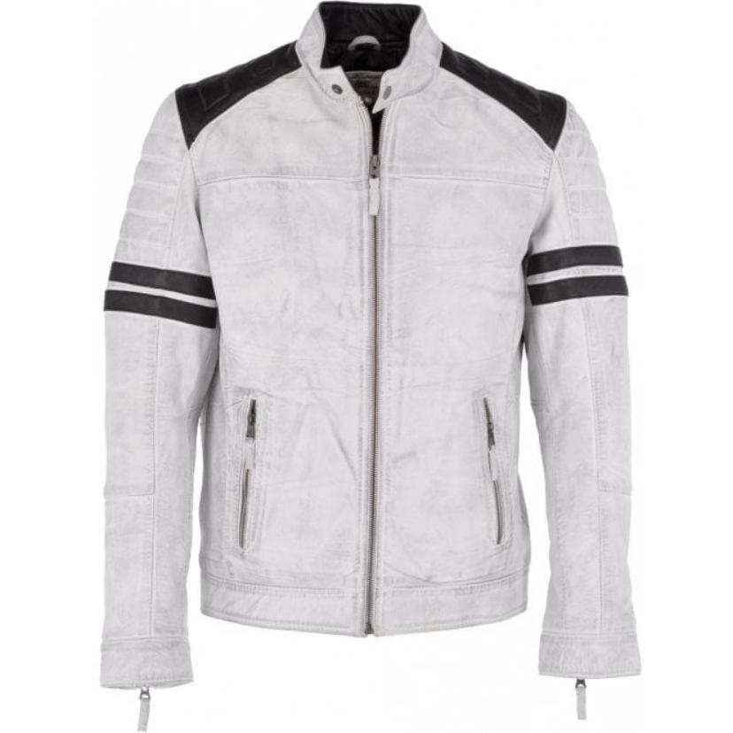 Cafe Racer Bikers Jacket for Men Black Stripes White Jacket