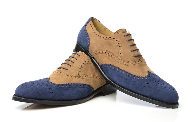 Stylish Navy and Brown Suede Brogue Toe Fashion Shoes