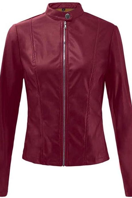 Stylish Slim Fit Burgundy Red Leather Jacket for Women