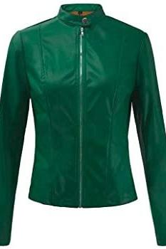 Stylish Slim Fit Green Leather Jacket for Women
