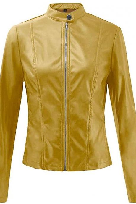 Stylish Slim Fit Yellow Leather Jacket for Women