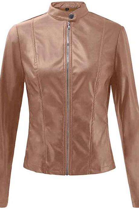 Stylish Slim Fit Skin Brown Leather Jacket for Women