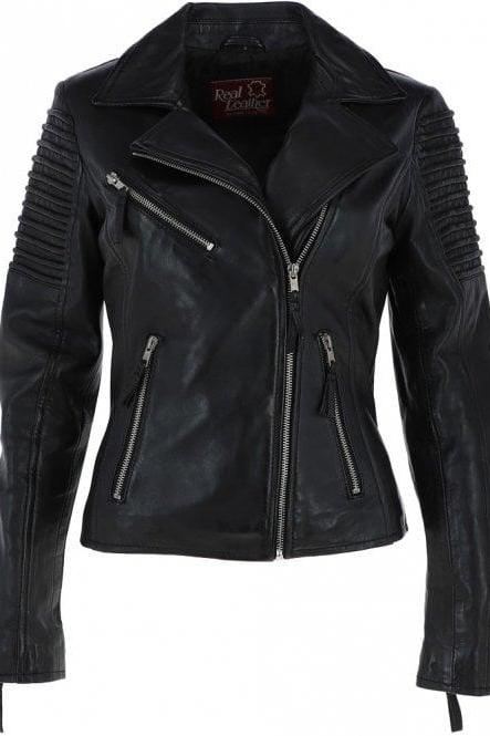 Women Black Leather Biker Jacket Stylish Women Leather Jacket