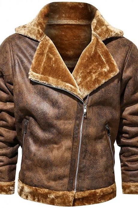 Brown Fur Jacket for Men Leather Bomber Jacket