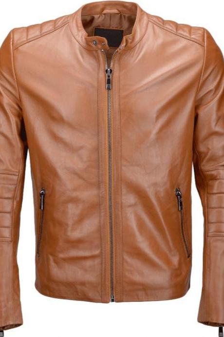 Western Mens Brown Leather Biker Jacket