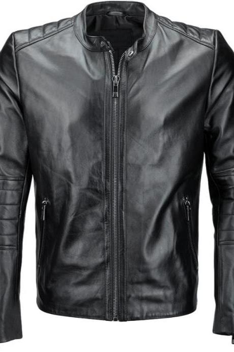 Western Mens Black Leather Biker Jacket