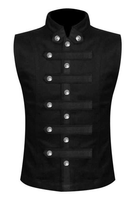 Western Men Street Fashion Military Black Leather Vest