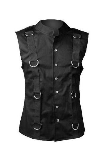 Western Men Street Fashion Black Leather Vest