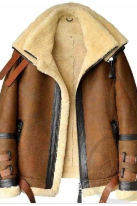 Western Fashion Brown Leather Fur Winter Jacket