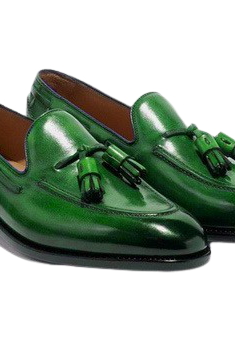 Stylish Handmade Leather Green Tassel Loafers Slip on Shoes