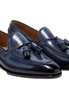 Stylish Handmade Leather Navy Tassel Loafers Slip on Shoes