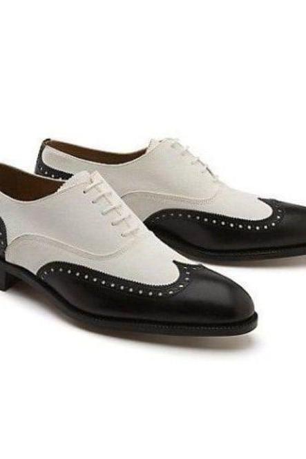 Oxford White Suede and Black Leather Dress Shoes for Mens Fashion Shoes