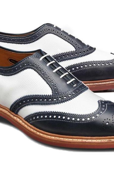 Oxford White and Black Leather Brogue Toe Spectator Shoes for Men