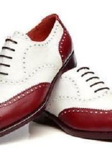 Oxford White and Red Leather Brogue Toe Spectator Shoes for Men