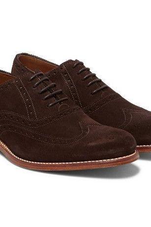Stylish Brown Suede Lace Up Wingtips Dress Shoes