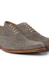 Stylish Gray Suede Lace Up Wingtips Dress Shoes