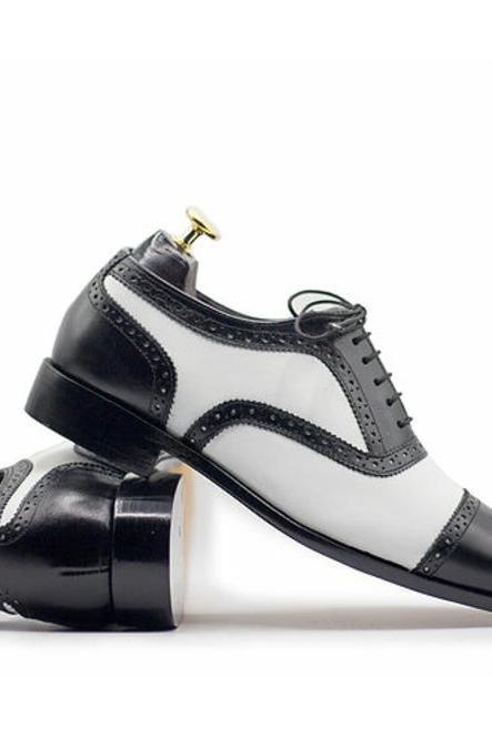 Oxford Mens Black and White Cap Toe Dress Shoes