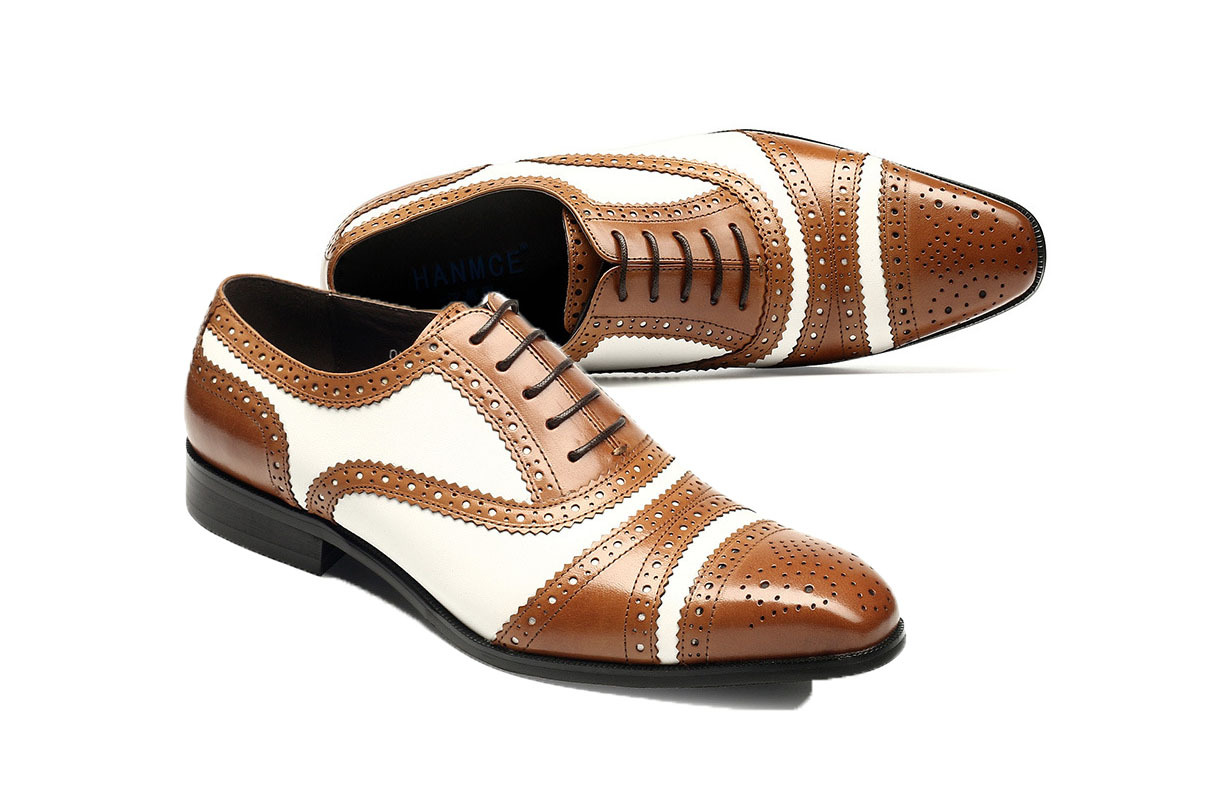 Oxford White And Brown Leather Brogue Toe Spectator Shoes Men Dress ...