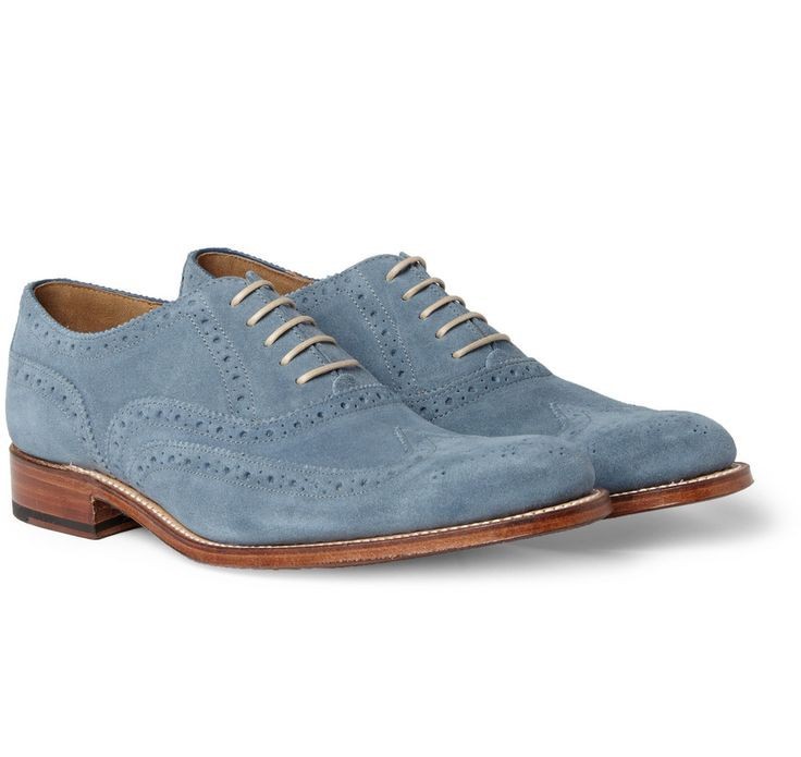 Stylish Blue Suede Lace Up Wingtips Dress Shoes on Luulla